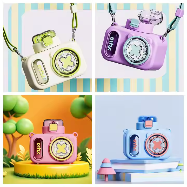 Wholesale 580ml Kids Camera Plastic Water Bottle Creative Portable Strap Direct Drinking Summer Children's Toy for Camping